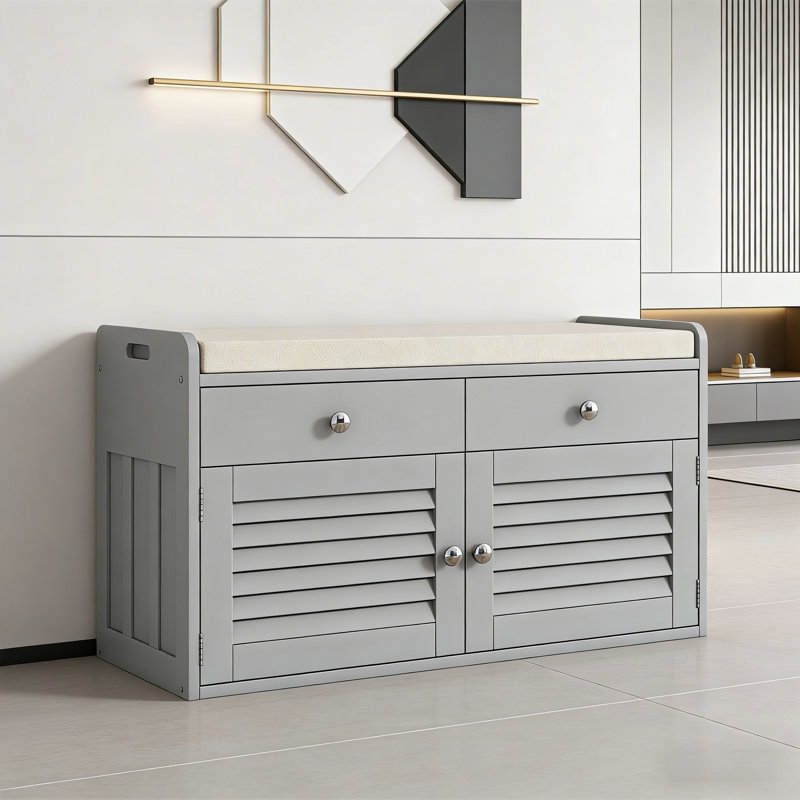 Banc de rangement multifonctionnel pour hall d'entrée, Gris