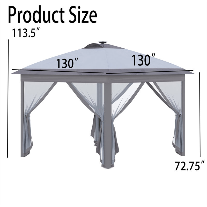 12 pi. L 12 pi. D Pavillon de jardin en acier, Gris