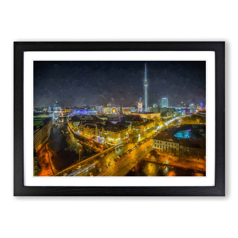 Berlin Germany Skyline in Abstract - Picture Frame Painting Print, Black Framed, 48cm H x 65cm W x 2cm D