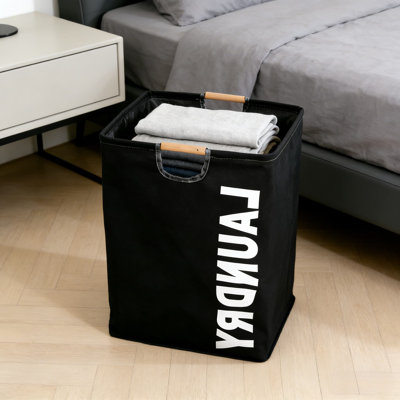 Foldable Laundry Hamper With Wooden Handles - Large Capacity Cotton Linen Storage Basket For Clothes, Toys, And Bathroom Organization