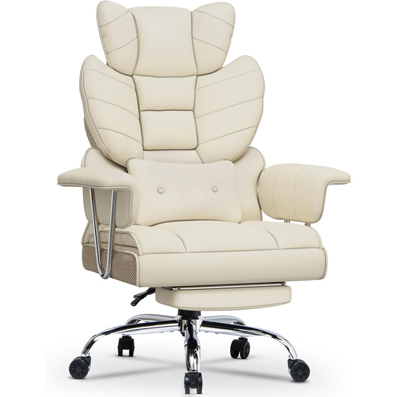 Ergonomic High Back Executive Office Chair with Retractable Footrest, Lumbar Support and Adjustable Height, Faux Leather