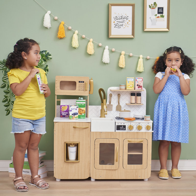 Teamson Kids - Little Chef Cyprus Medium Play Kitchen - Light Oak/White