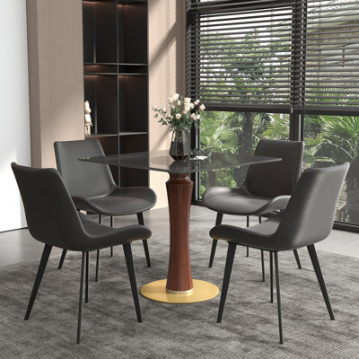 Nexus 5-Piece Modern Square Tempered Glass Conference Table Set With 4 Leather Chairs