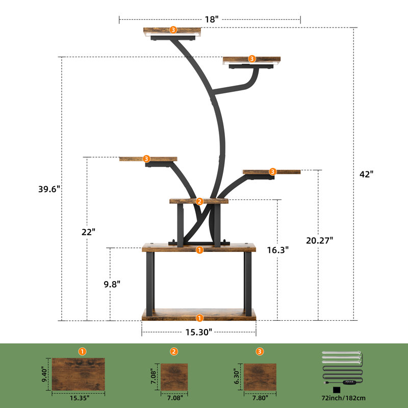 42" Plant Stand Indoor with Grow Light - 7 Tiered Corner Plant Stands for Indoor Plants Multiple