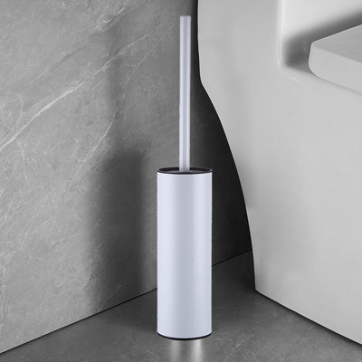 Freestanding 304 Stainless Steel Toilet Brush Set, Tall Round Rust Proof Modern Design, 17.7x3.2x3.2in White