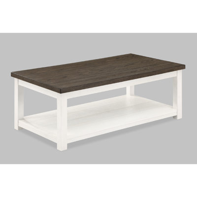 Table carrée rectangulaire avec tablette ouverte, finition brun blanc, tablette de rangement inférieure pour le salon
