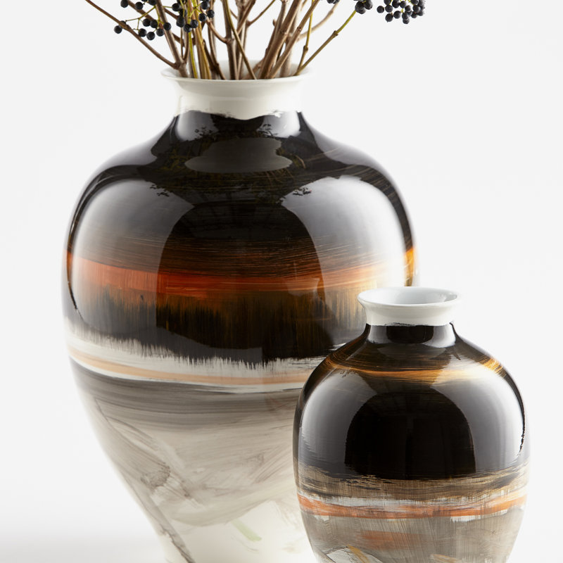 Vase de table en céramique noir / blanc / orange 14 po