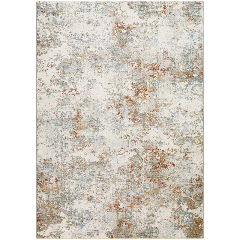 Tapis abstrait en polyester / polypropylène tissé à la machine Avia - gris / brun / blanc, Tapis de couloir 2 pi 7 po x 10 pi