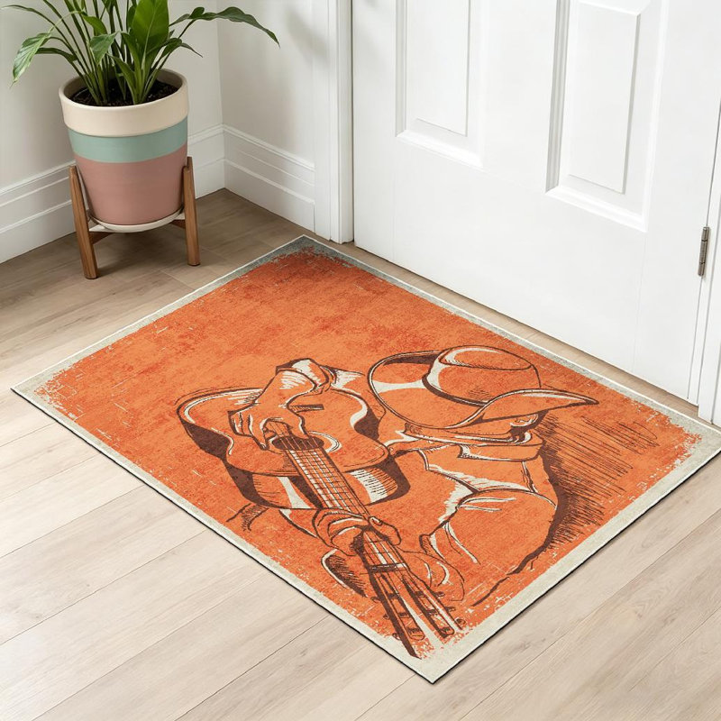 Tapis bleu manoir lavable à la machine American Cowboy, Rectangle 32 po x 47 po