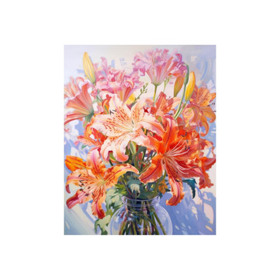 Fleurs dans un vase, art mural sur toile sans cadre 16 po x 20 po