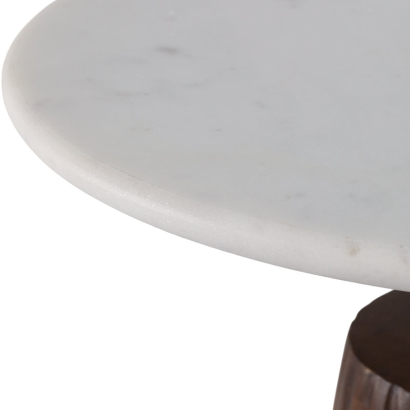 Modern Wood and Metal Accent Table with Round Stone Top, Contemporary Decorative Side Table., Brown