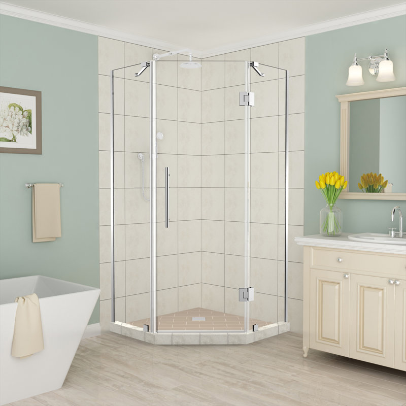 Merrick 34" x 72" Frameless Chrome Neo-Angle Shower Enclosure