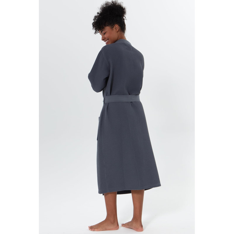 Peignoir blanc gaufré léger pour femme avec col châle pour femme, XXL, Gris anthracite