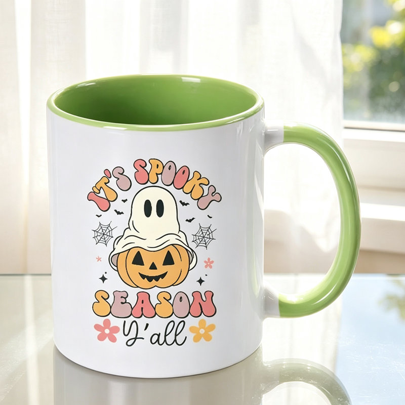1pc Retro Style with It's Spooky Season Y'all Pumpkin Design Logo Reusable Ceramic Coffee Mug Coffee Cup Birthday Gift Holiday Gift.