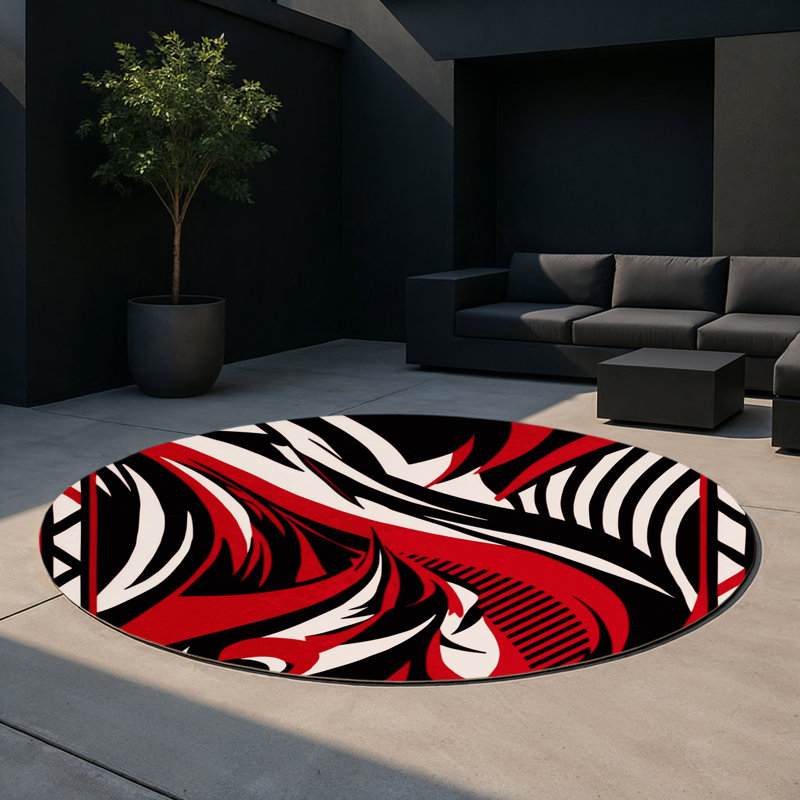 Abstract Prime Inferno Indoor And Outdoor Area Rug, Round 5'