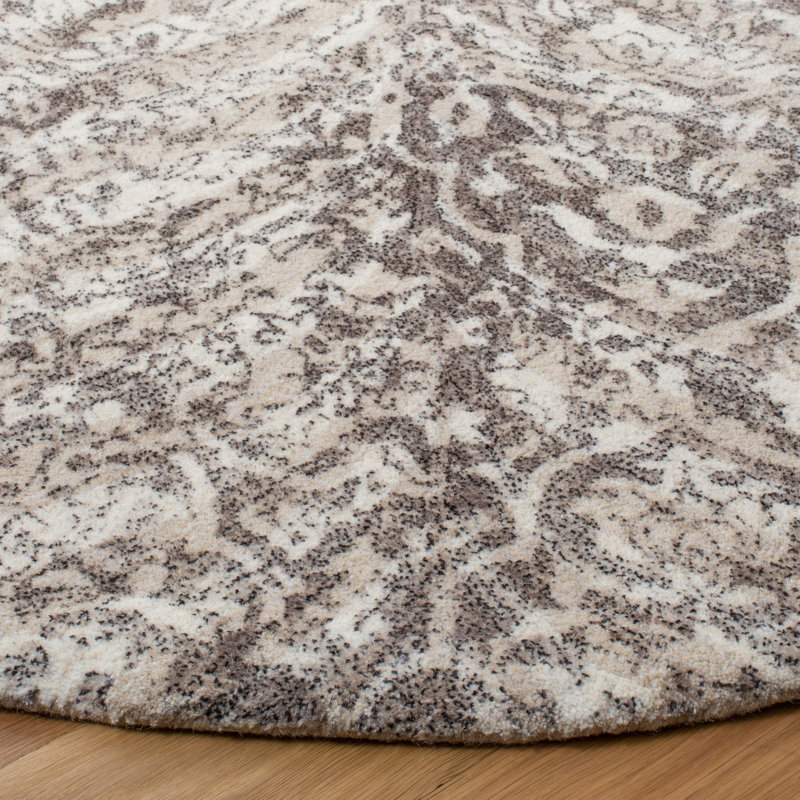 Tapis ivoire / brun en laine / viscose touffeté à la main Lieberman, Rond 6 pi