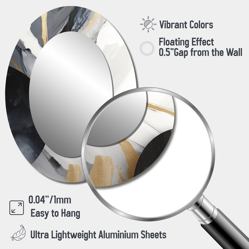 Black And Gold Harmony Of Marble I - Black Modern Oval Wall Mirror, 40" x 30"