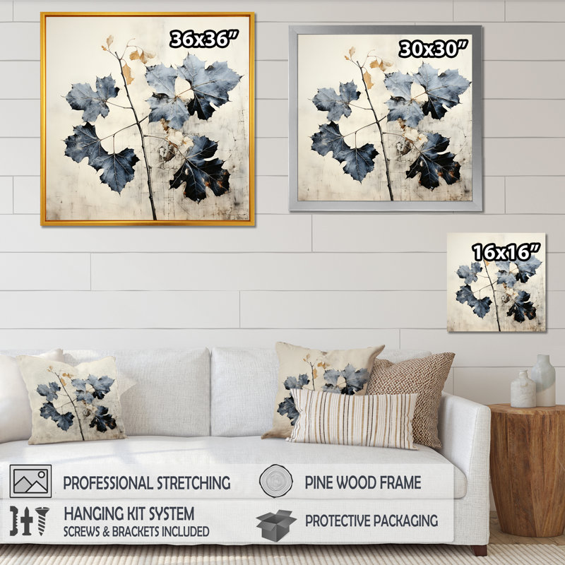 Feuilles de granit minimalistes sur toile, Toile tendue, H 36 po x l 36 po x P 1,5 po