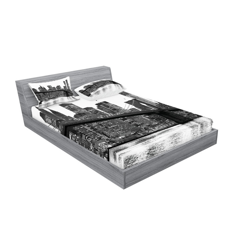 Ensemble de draps et taies décoratives Ambesonne Urban, noir et blanc, Ensemble de draps pour grand lit + 1 drap-housse +