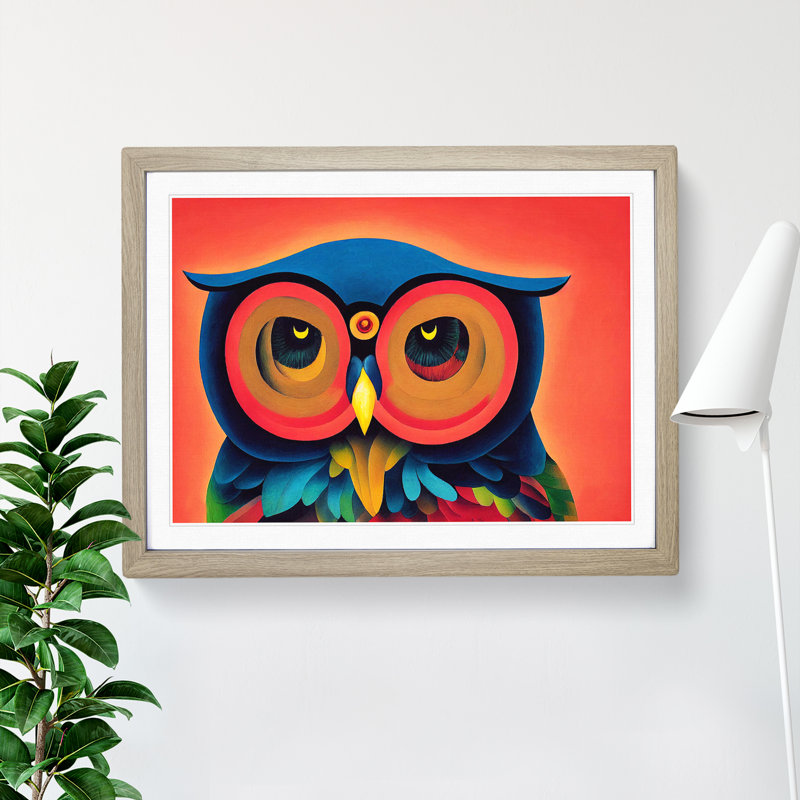 Owl Retro Vol.3 Abstract - Single Picture Frame Print, 46cm H x 64cm W x 2cm D, Oak