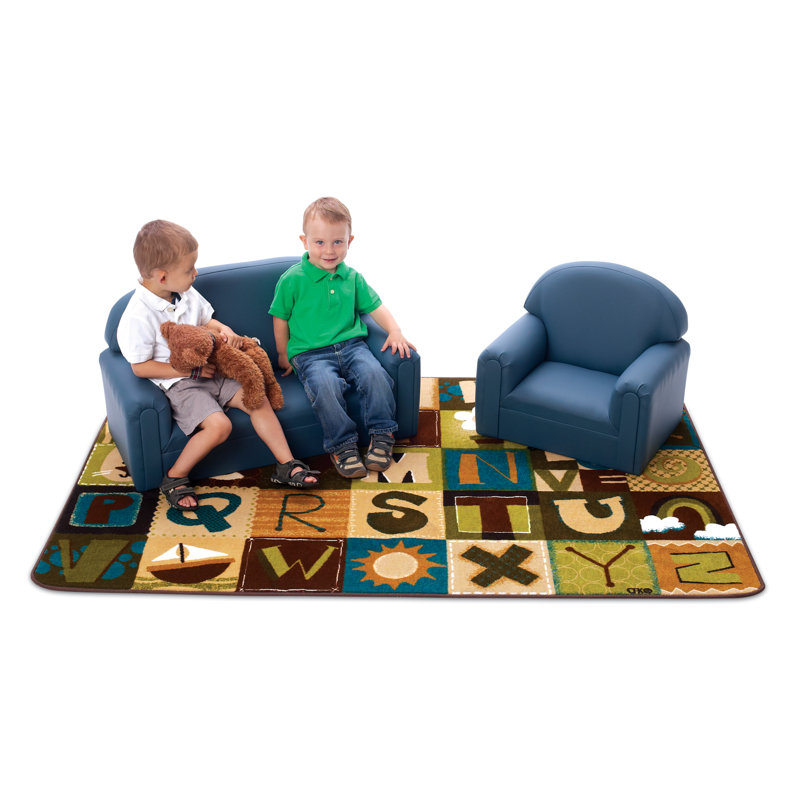 Alphabet Blocks Brown and Green Tufted Synthetic Kids Rug 4' x 6'
