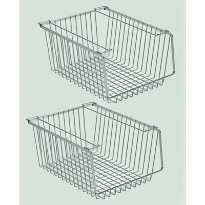 Stackable Wire Storage Baskets With Handles - 2-Pack Organizer Bins For Kitchen Pantry Bathroom Cabinet Closet And Bedroom Storage Organization