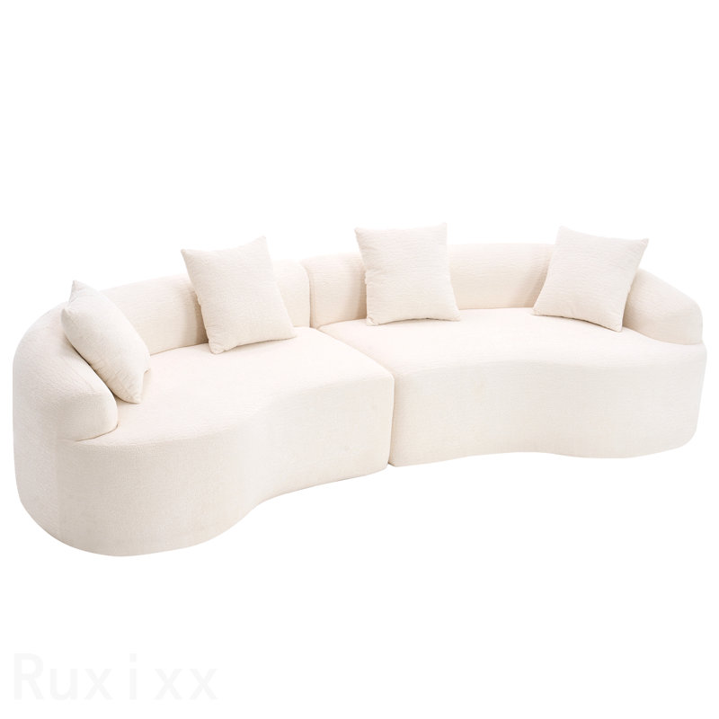 Canapé courbé désossé, canapé modulaire à compression de 110 po, blanc haute densité, canapé-lit pour salon, salon, appartement, chenille