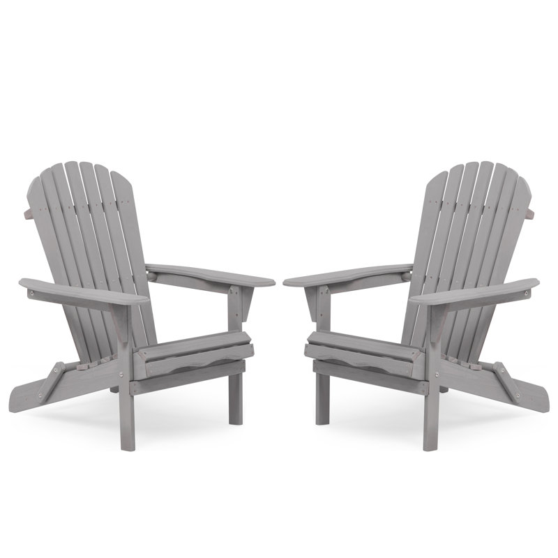 Solid Wood Adirondack Chair Set of 2 Foldable Patio Chair for Garden, Lawn, Backyard, Gray