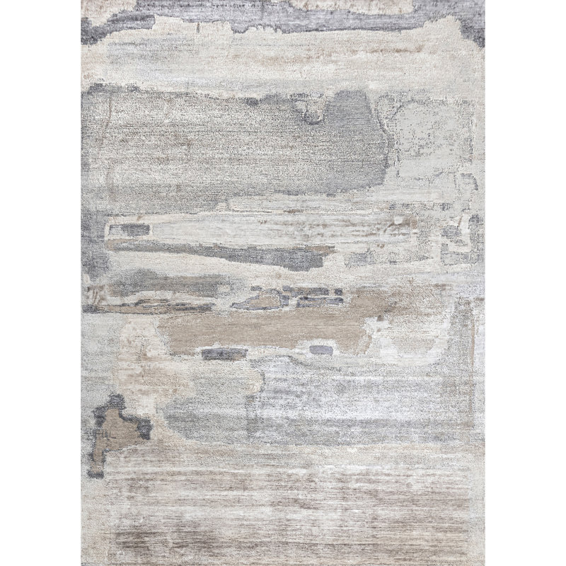 Hand Knotted Abstract Area Rug in Light Gray/Rust/Ivory, Rectangle 5' x 8'