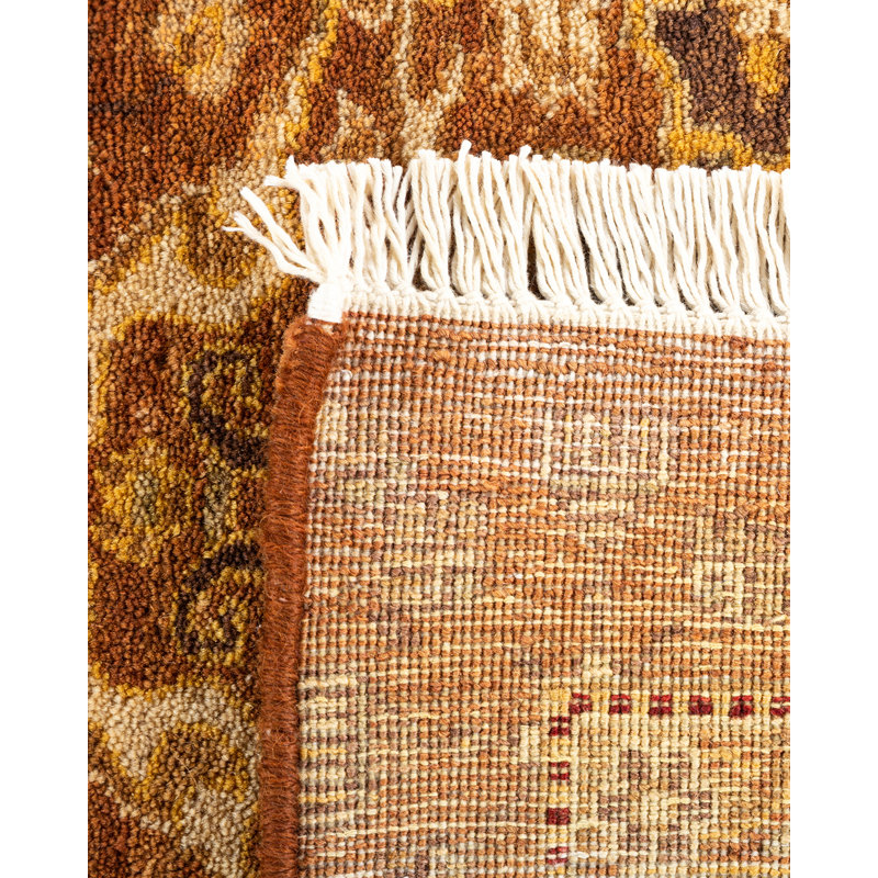 Tapis unique noué à la main Shiela - doré, 8 pi 1 po x 10 pi 4 po