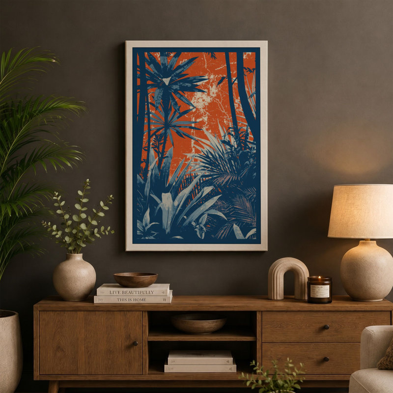 Forest at Dusk Tropical - Wrapped Canvas, 24x16 - 61.0 x 40.6 cm, Cream Border