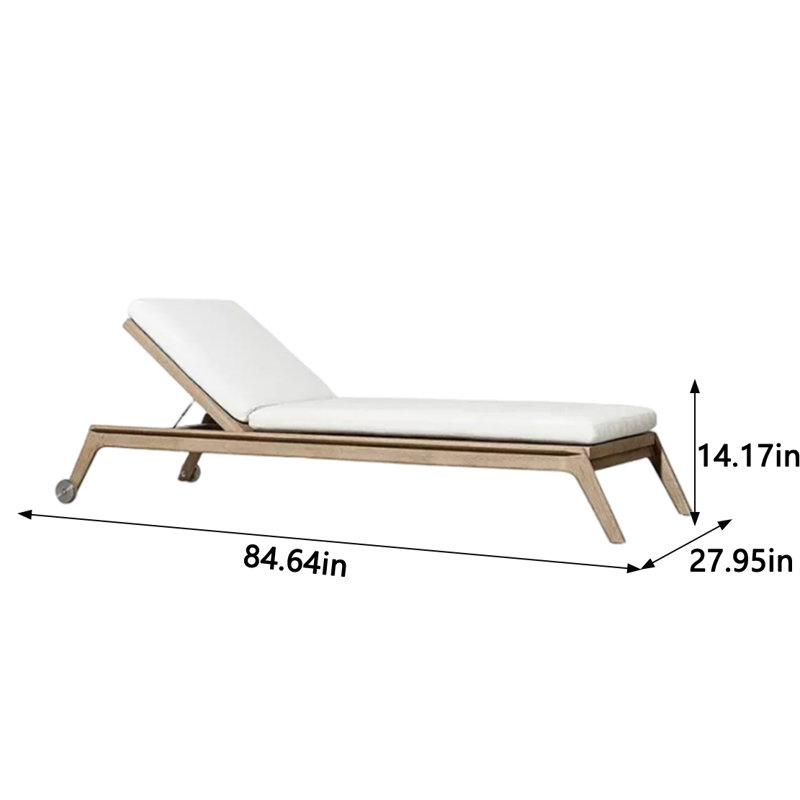 Outdoor Recliner Wood Frame Adjustable Back Outdoor Teak Wood Chaise Lounge , Cushion Included