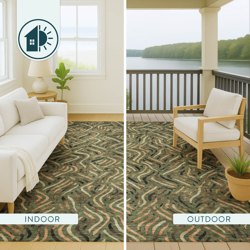 Machine Washable Indoor/Outdoor Chantille ACN2474 Abstract Rug, Olive, 9' x 12'