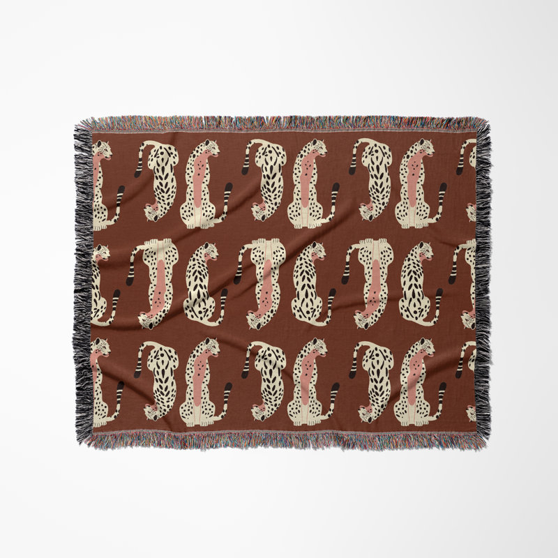 Jeté en mélange de coton Ren Leopard, Brun rouille / blanc cassé, L 60 po x l 50 po