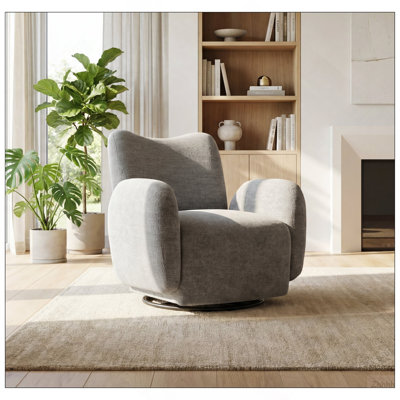 Fauteuil d'appoint pivotant à 360 ° avec canapé en tissu de chenille de 32,48 pouces, adapté pour le salon, le bureau, les bureaux ou les espaces de loisirs, gris foncé