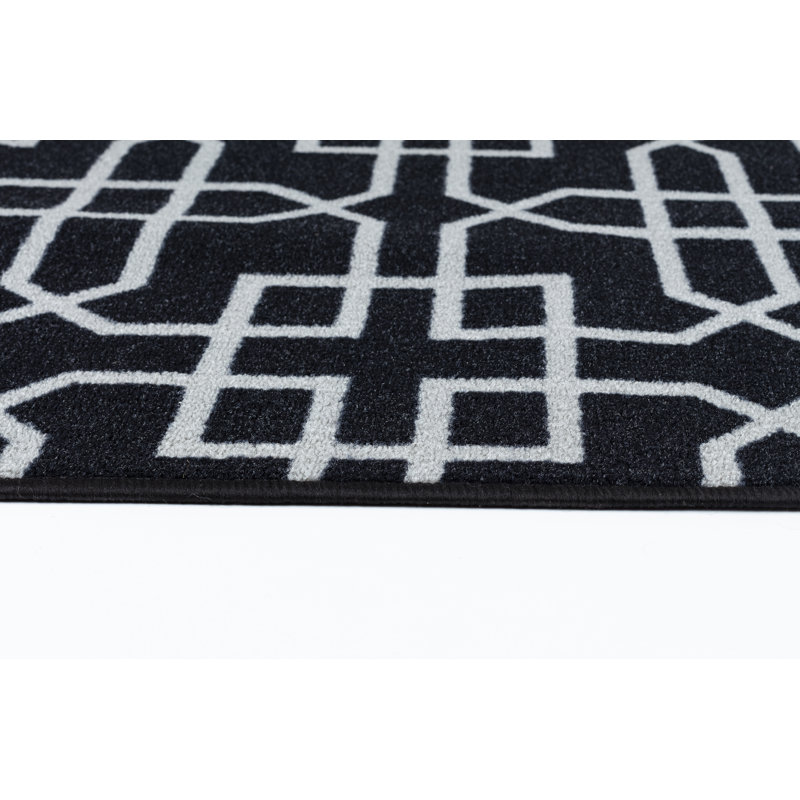 Faiqah Non-Slip Geometric Indoor Doormat, Black, Rectangle 57 x 90cm 