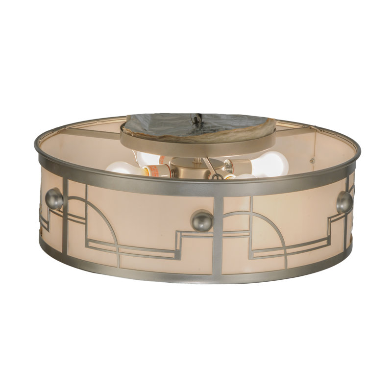 Nickel and Glass Art Deco Flush Mount Light