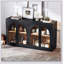 Grande armoire-buffet à 4 portes avec portes en verre, conception arquée et tablettes réglables pour une utilisation polyvalente à la maison-1886303504