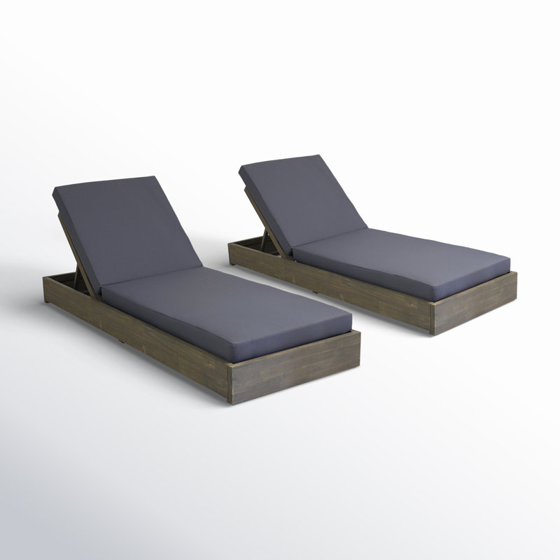 Leite 29.5'' Outdoor Acacia Chaise Lounge Set, Dark Gray, Gray