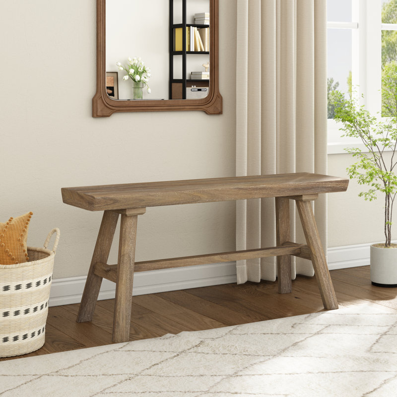 Banc en bois massif Farmhouse avec design mortaise et tenon minimaliste, H 16,5 po x l 39,3 po x P 11 po