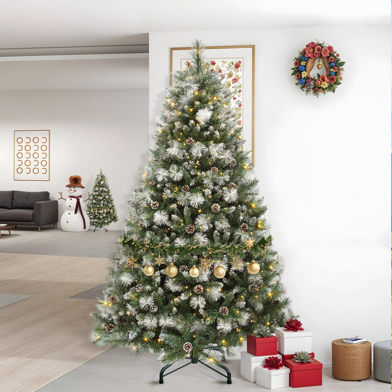  Arbre de Noël artificiel en pin 4,5 pi / 6 pi / 7,5 pi, pin, arbre de Noël des Fêtes avec pommes de pin et lumière Prestrung