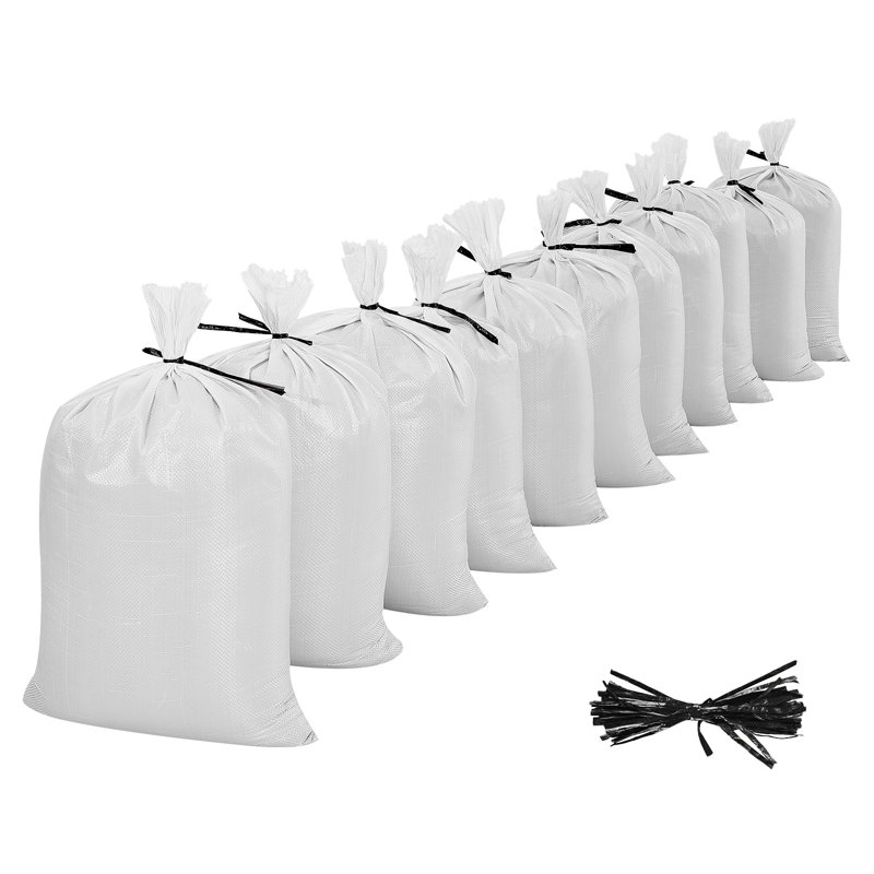 Sacs de sable vides, sacs de sable robustes avec attaches 16 x 26 po, sacs de sable en polypropylène tissé d'une capacité de 50 lb, sacs de sable résistants aux déchirures et aux rayons UV pour la protection contre les inondations