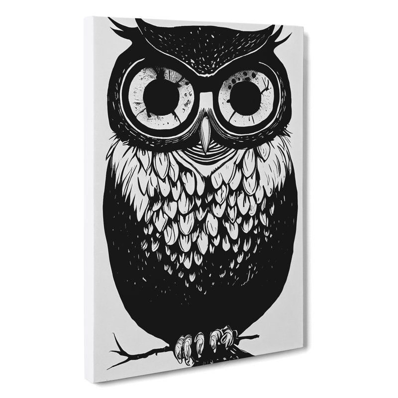 Owl Monochrome No.3 - Wrapped Canvas, 50cm H x 35cm W x 3cm D