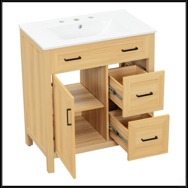 30 Inch Wood Bathroom Vanity With Soft Close Doors,Drawers And Adjustable Shelf