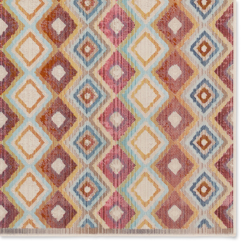 Deva Geometric Machine Woven Polypropylene Area Rug in Brown/Blue/Red, Rectangle 9' x 12'