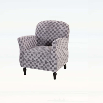 Checkered Corduroy Accent Armchair, Plush Checkerboard Upholstered Single Sofa Chair with Wood Legs, Comfort Upholstered Side Chair, Available in Beig