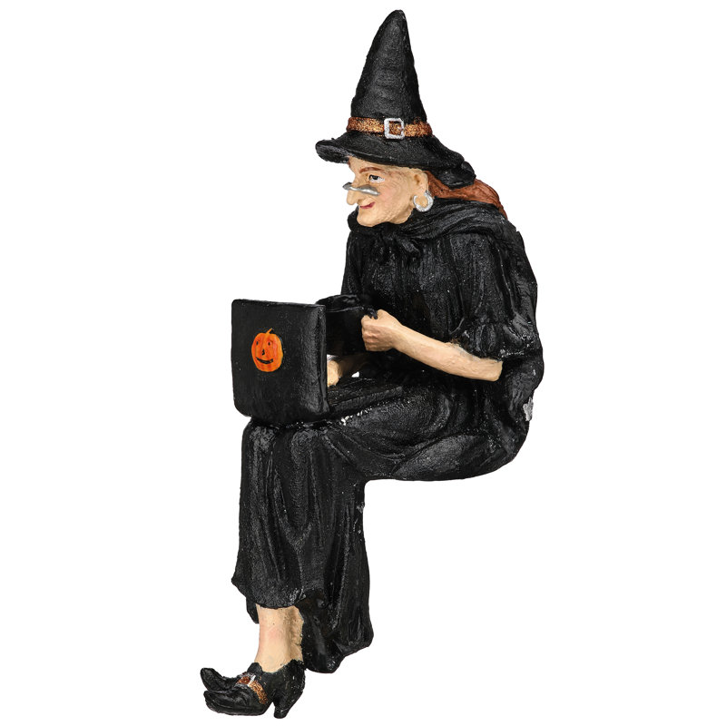 Sorcière de 12 po en résine avec ordinateur portable