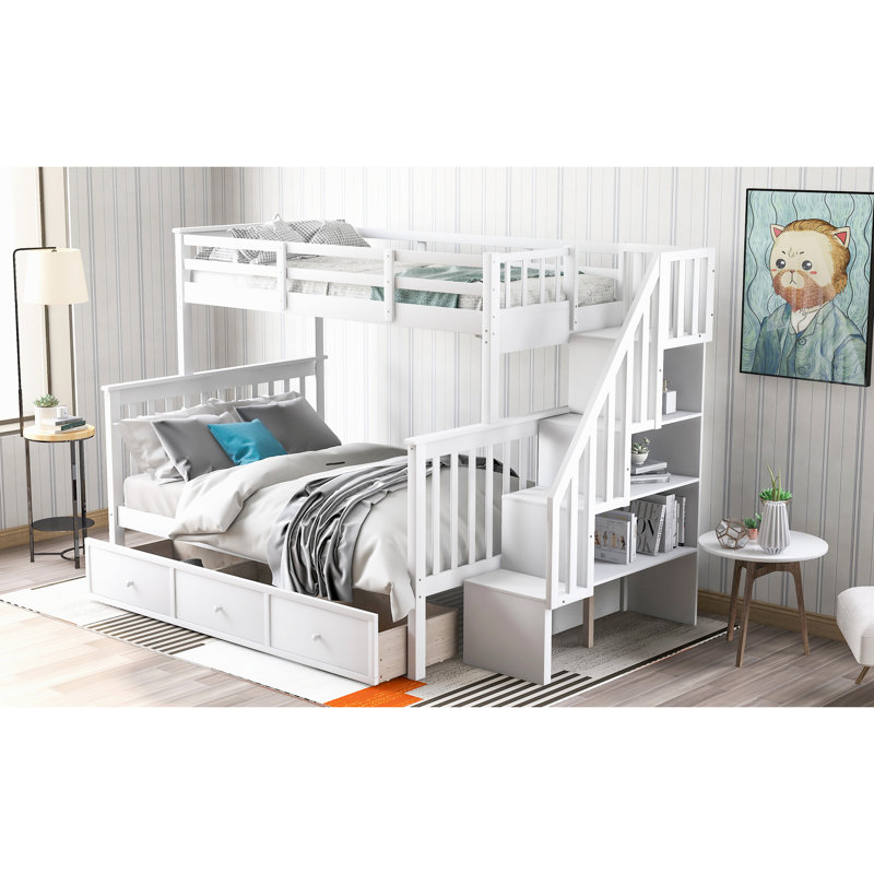 Lit superposé simple avec rangement facile d'entretien - Tiroir de chambre de couleur blanche et spacieux, Blanc