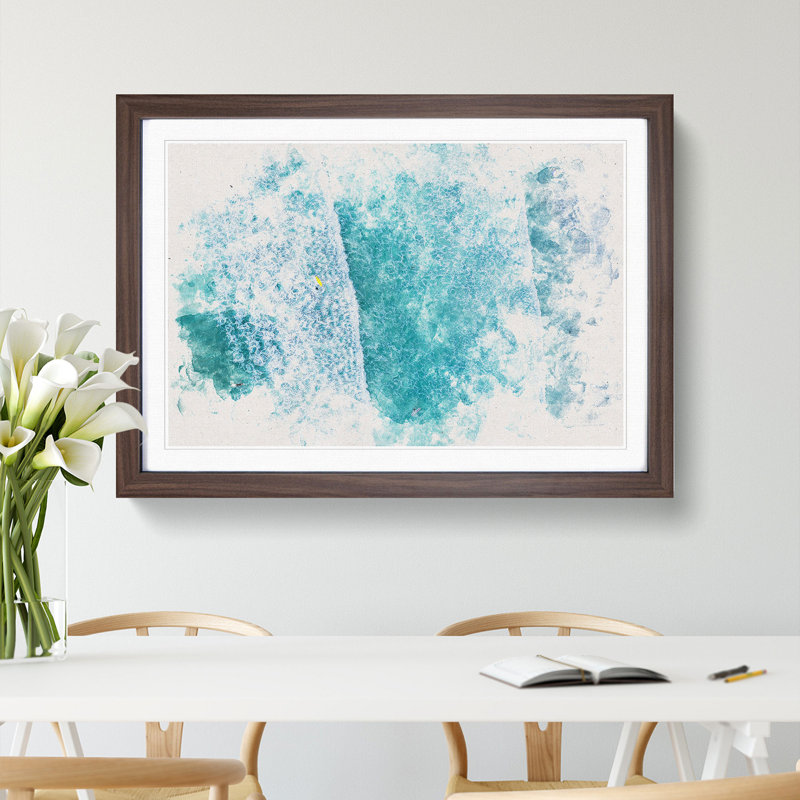 Surfers in Vazon Guernsey - Picture Frame Graphic Art Print, 33cm H x 45cm W x 2cm D, Walnut Framed