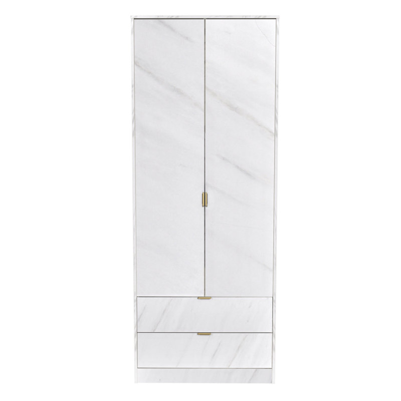 Fully Assembled Edher Hong Kong 2 Door Wardrobe, White Marble Stone Effect Veneer